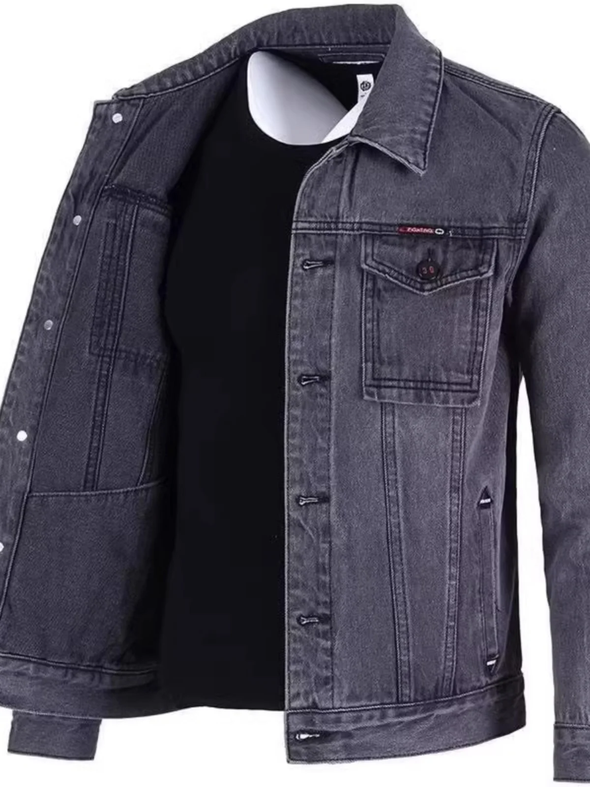 Męska kurtka jeansowa na wiosnę i jesień z wieloma kieszeniami, modny kołnierz, odzież robocza, duży rozmiar, odzież wierzchnia.