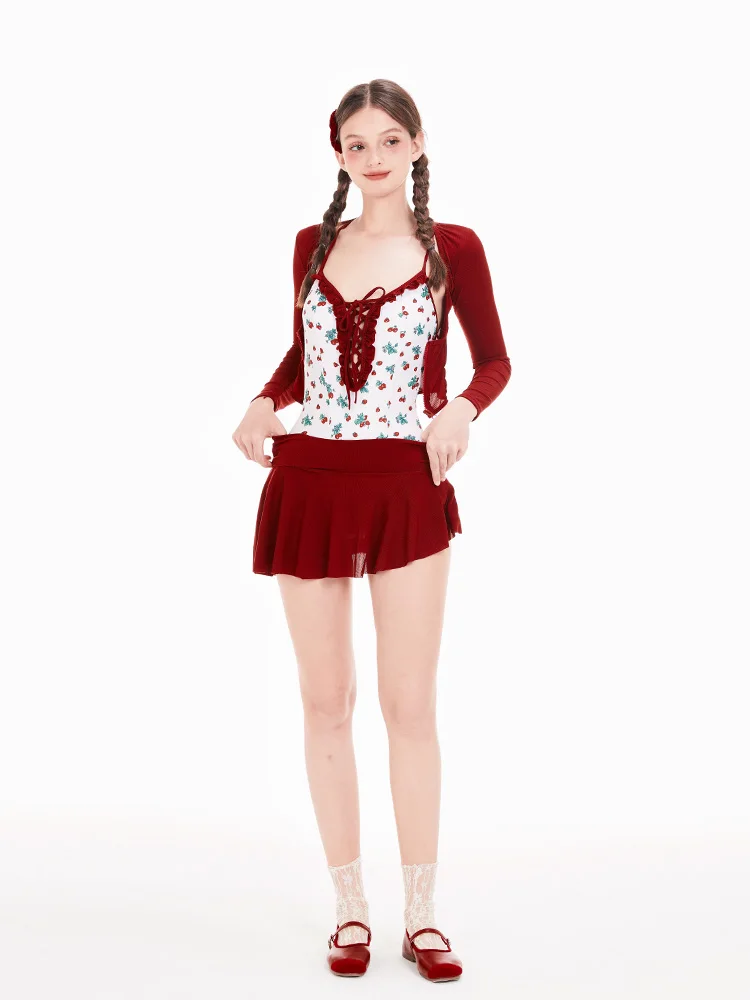 

Горячая новинка: Женский слитный купальник для термальных источников и пляжа, красное бикини, сексуальный, соблазнительный, с длинными рукавами, из полиэстера