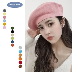 100% Cotton Knitted Beret Big size Women Fashion Beret