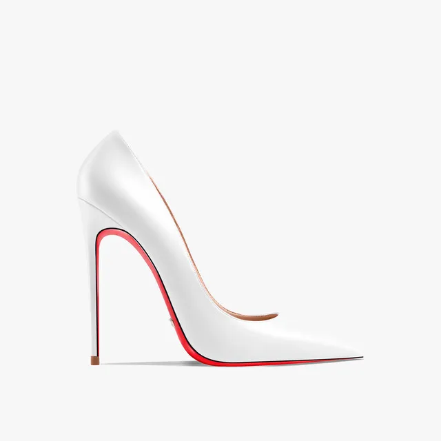 Genuine Leather Brand Women Pumps Thin Heel High Shoes Pointed Toe Ladies High-Heeled Party Wedding Sexy Red Shiny Bottom