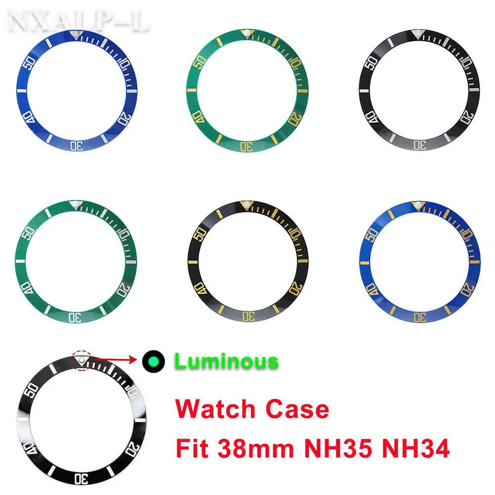 38 مللي متر سبائك السيراميك ساعة الحافة صالح NH36 NH35 NH34 ل Seiko ل أسود أخضر المياه شبح ساعة مقياس حلقة مع النقاط مضيئة