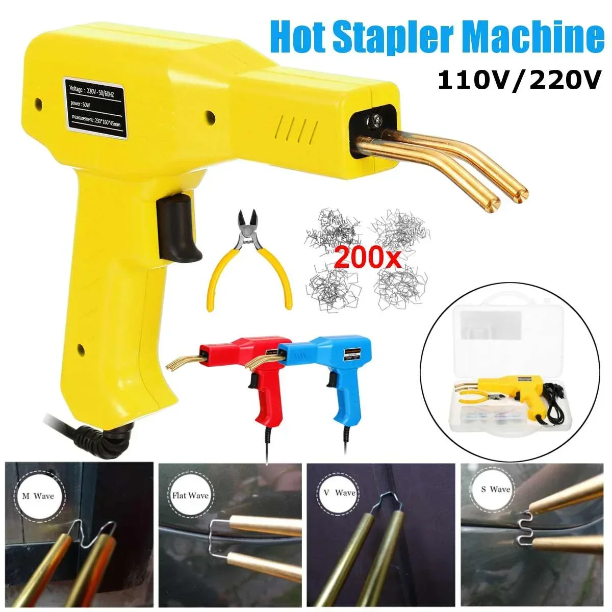 

50W Hot Stapler Plastic Welding Machine Plier 4 Wave Staples Welding Repairing Machine Welder Guns Car Bumper Repair Tool Kit