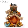 Hodao Resin Thanksgiving Harvest Scarecrow Figurine Figure Model, Pumpkin Face Autumn Decor with Give Thanks Sign & Cute Black Crows, Rustic Farmhouse Tabletop Statue with Straw Hat & Sunflower, Holiday Accent Ornament for Home Shelf Mantel Display 1