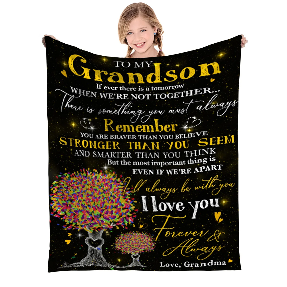 Grandma gave Grandson LoveHeart Flannel Blanket Soft Casual Suitable for Living Room Bedroom Bed Sofa Picnic Travel Blanket