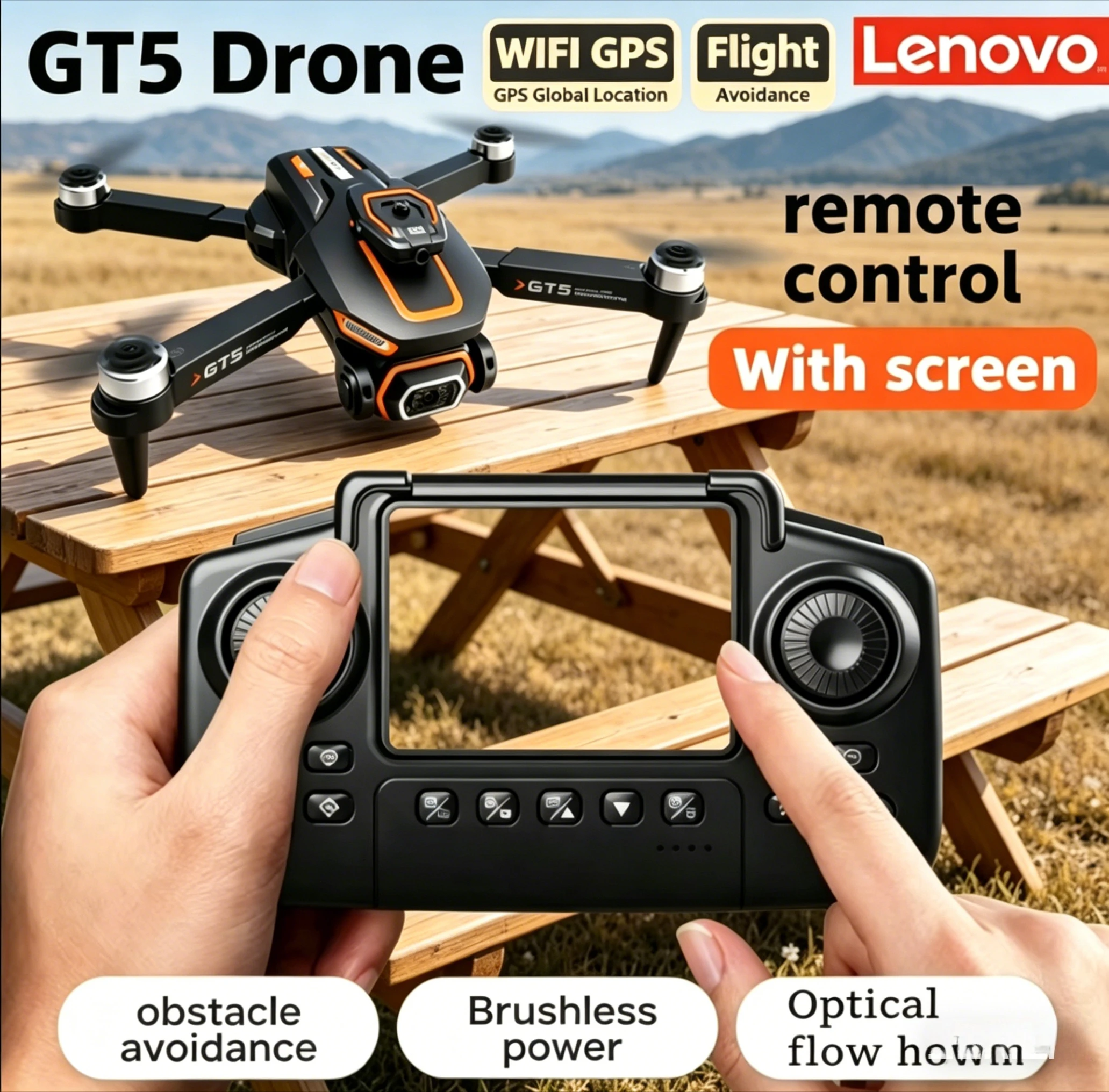 

Lenovo Professional GT5 Mini Drone 4K 8K HD Camera RC with screen Brushless Optical flow Quadcopter Obstacle Avoidance toys