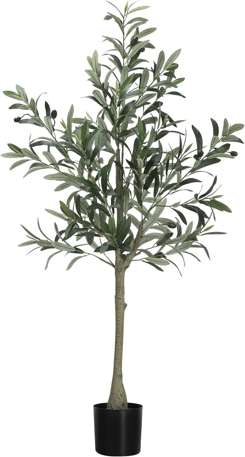 A modern large artificial olive tree standing at 4 feet tall, featuring a natural trunk and lifelike fruit