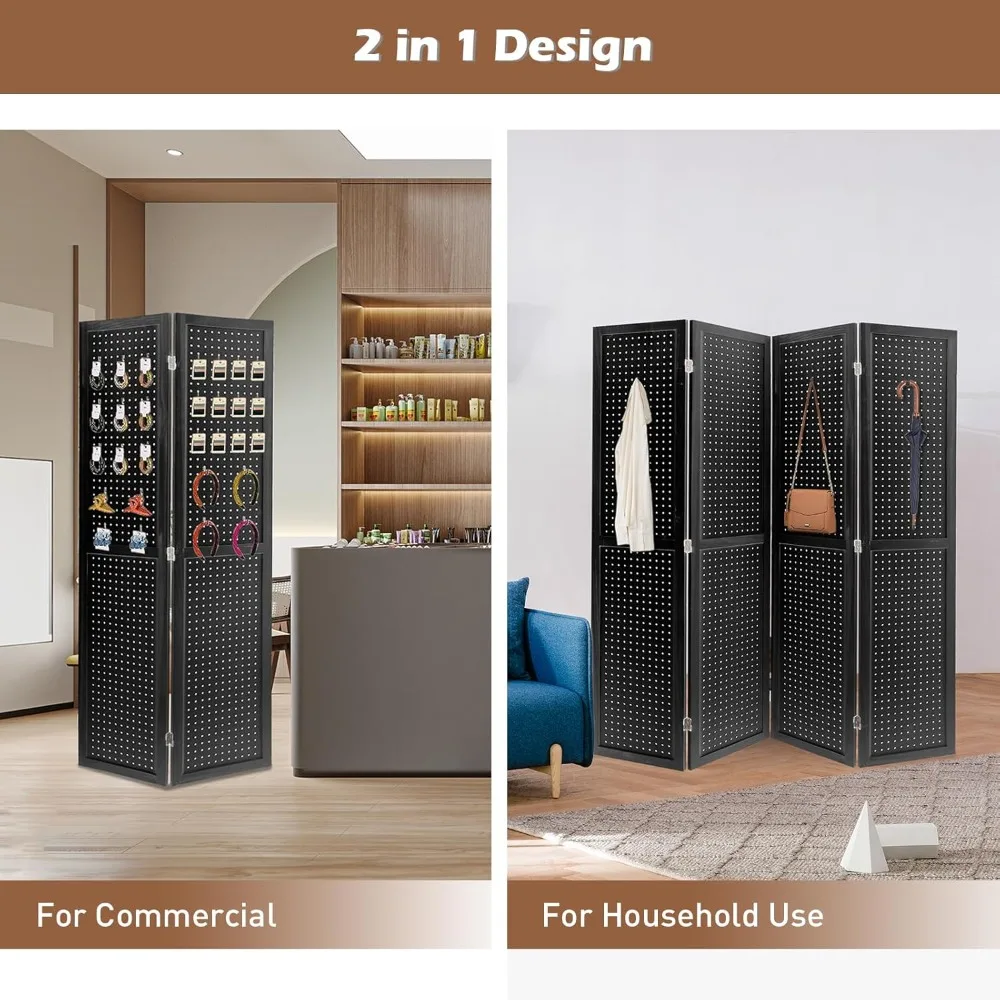 Pegboard Display Wooden Room Divider Folding Privacy Screen Room Divider Freestanding Peg Board Display