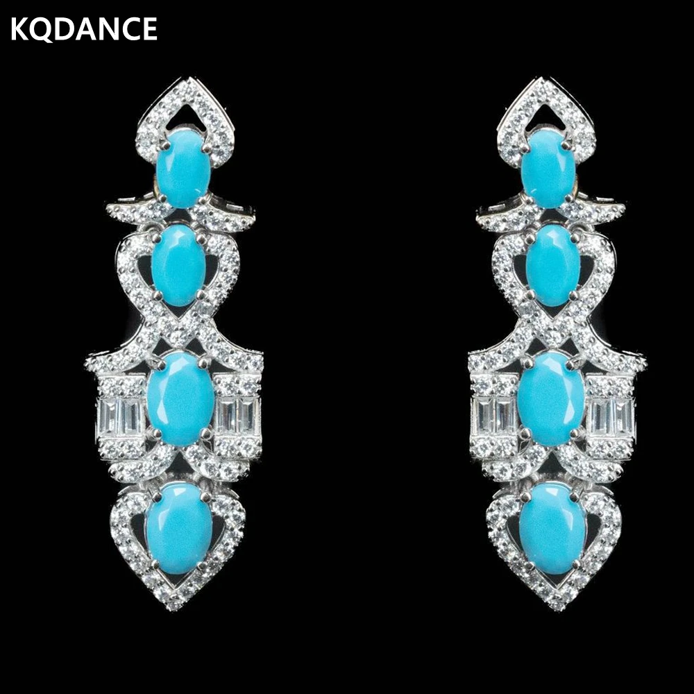 

KQDANCE Роскошные однотонные серьги из серебра 925 пробы с карбоновым бриллиантом овальной огранки, синие бирюзовые серьги-капли с драгоценными камнями для женщин, изящные ювелирные изделия