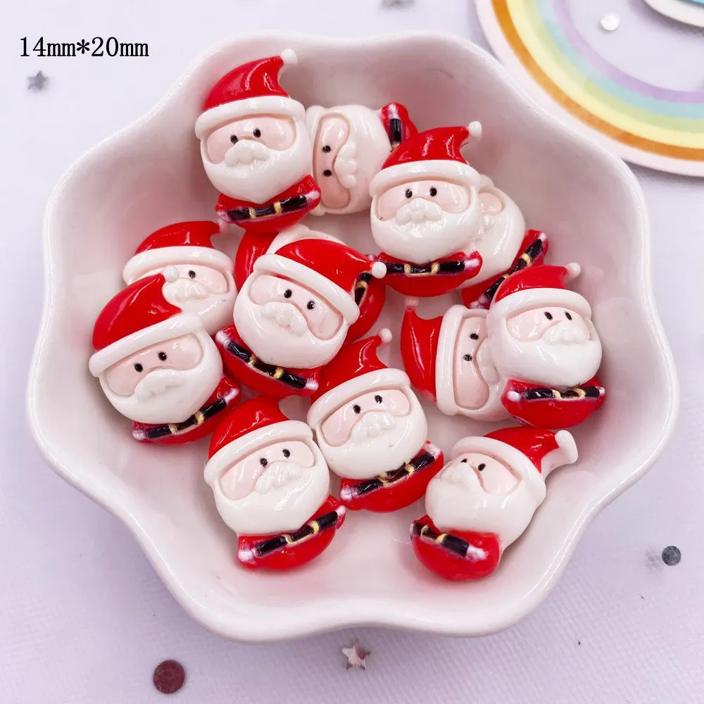 12PCS Resin Kawaii Colorful Mini Santa Trees Elk Snowman Bells Flatback Cartoon Christmas Figurine Scrapbook DIY Decor Crafts