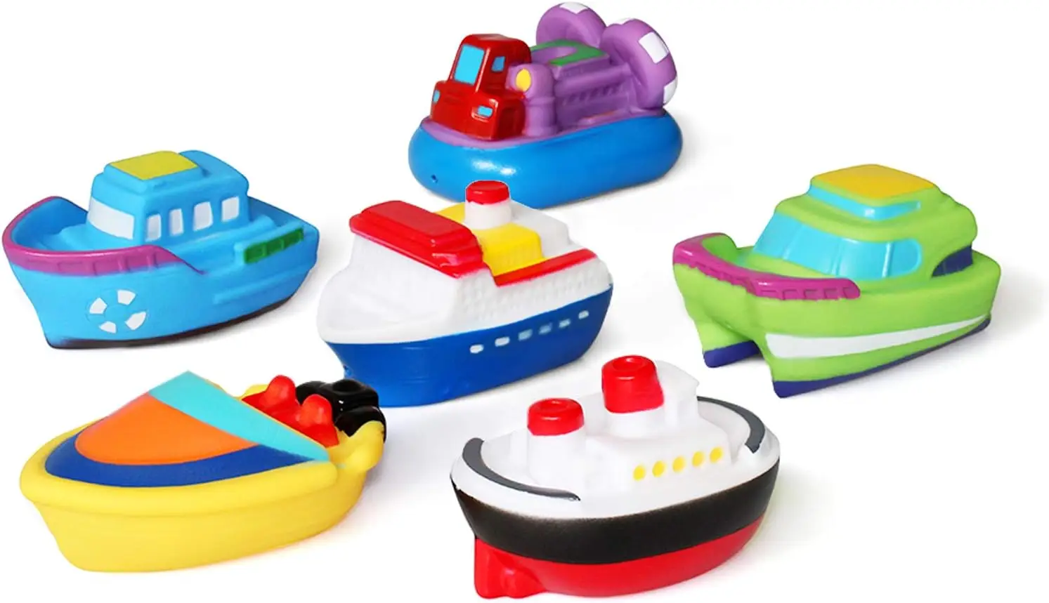 Brinquedos de banho flutuantes para banheira (6 peças), brinquedos macios para barco de banho para bebês, brinquedos de água para aprendizagem de banheira e brinquedos de banheiro para crianças