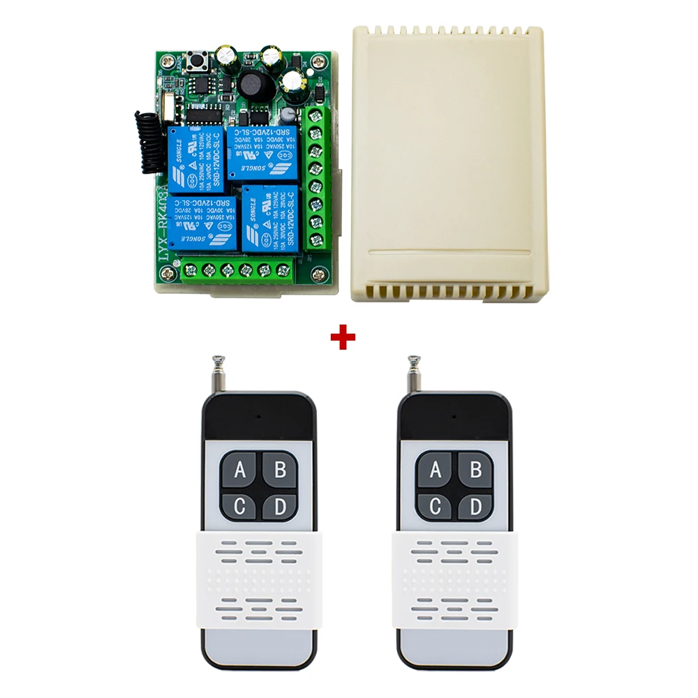 433.92Mhz AC 85-256V 110V 220V 10A 4CH Relay Module Receiver EV1527 Wireless Remote Control Switch & 433Mhz Transmitter