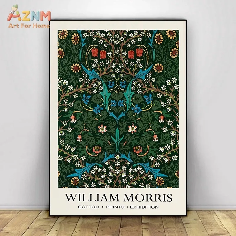 William Morris Vintage Floral Wall Art Yellow Botanical Canvas Poster Retro Exhibition Print Living Room Home Decor Unframed