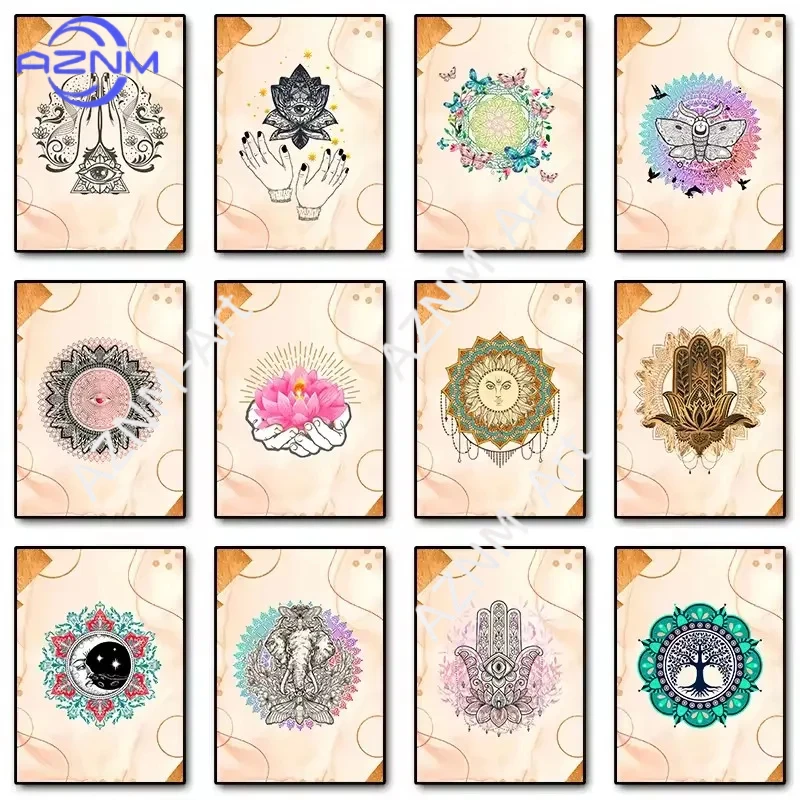 Abstract Canvas Painting Eye Mandala Hamsa Spiritual Posters