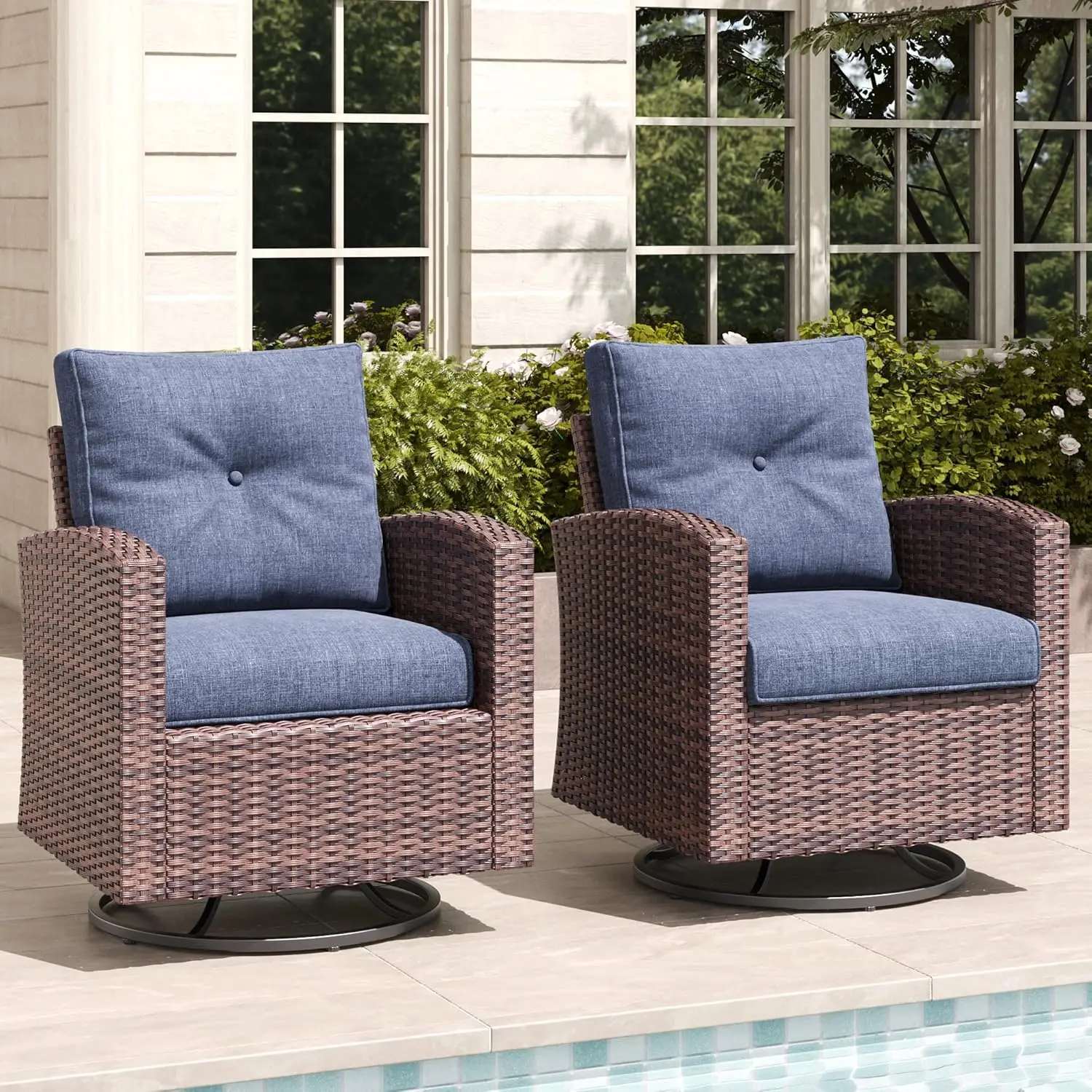 Set of 2 Outdoor 360 Degree Swivel Rattan Wicker Rocker Chair Patio Bistro Seating Set for Porch Garden Backyard ized
