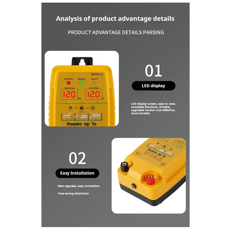 

ABRE-Electronic Pulse Fence Electronic Fence Booster 5KM 12V Energizer Controller For Animals Livestock US-PLUG