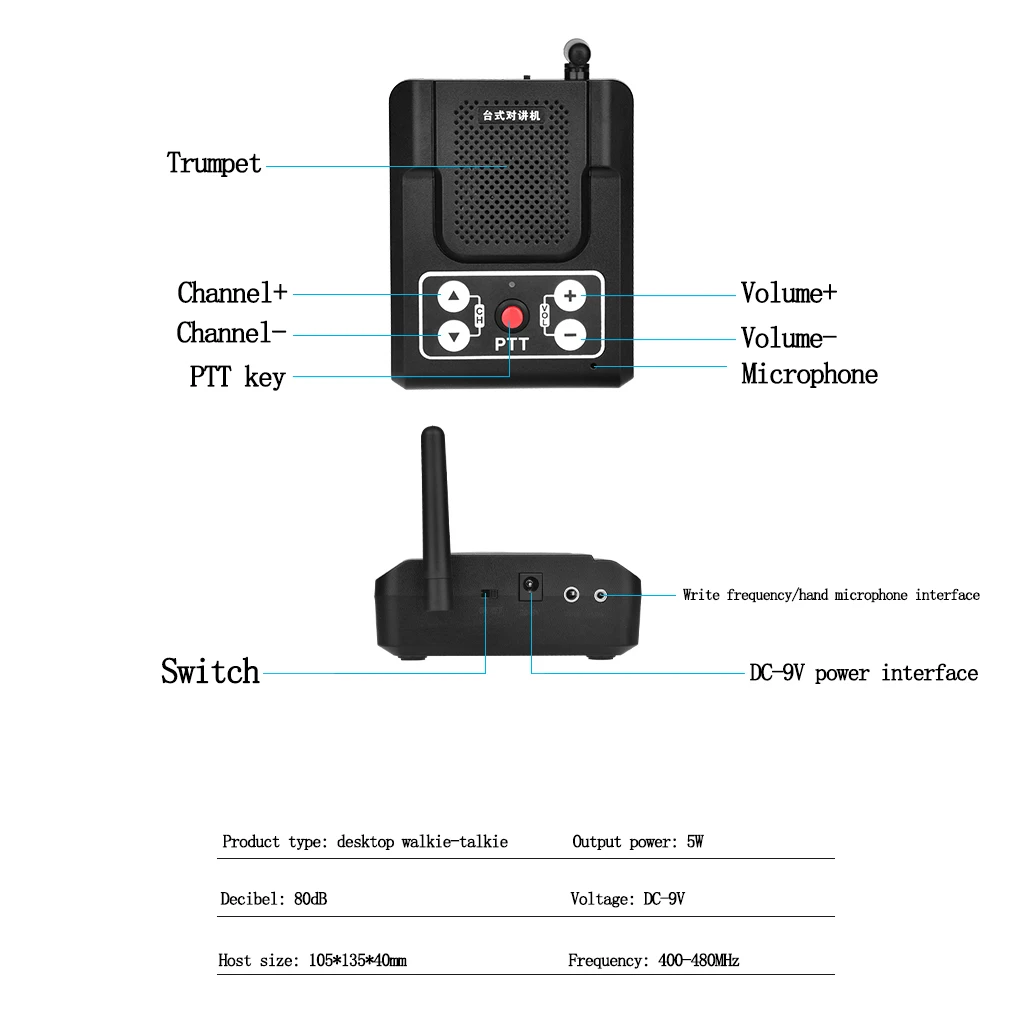 NEW 5W high-power 80dB volume adjustable frequency desktop walkie-talkie multi-function can be linked and wall-mounted charging