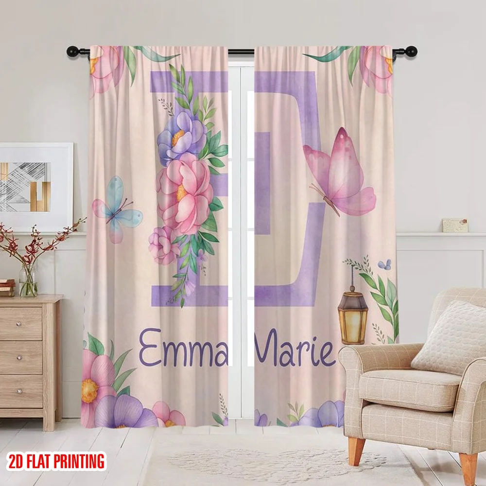 2 قطعة، ستارة نافذة مطبوعة على طائرة ثنائية الأبعاد Emmas Garden متعددة الاستخدامات 100% بوليستر (بدون قضيب) احتفالية مثالية لغرفة النوم والمعيشة