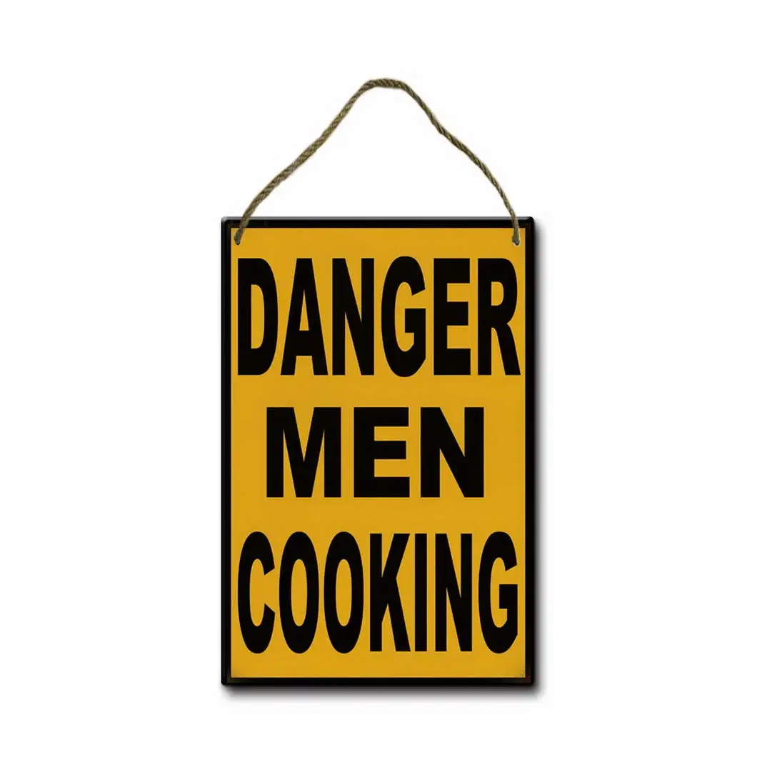 Happyen Wood Sign Danger Men Cooking Garage Art Warning Sign Rustic Home Decor 8X12 Inch Wooden Wall Plaque Sign