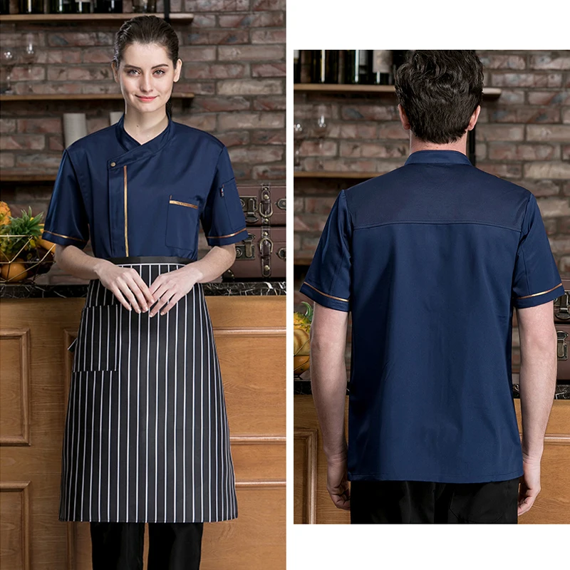 Summer Cook Shirt Hotel Cooking Uniform Chef Jacket Restaurant Kitchen Workwear Hat Apron Set Cafe Bakery Waiter Work Clothes