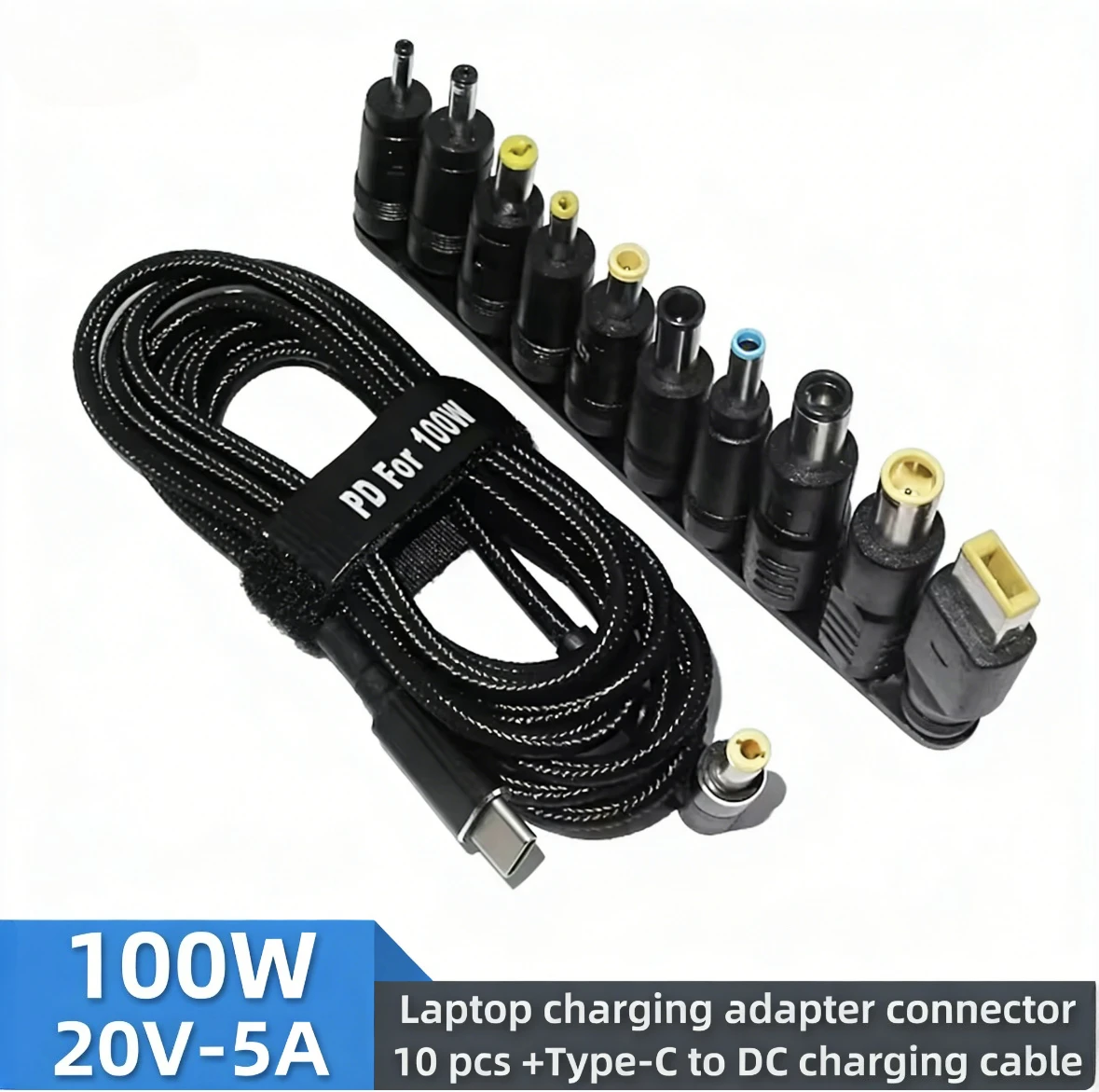 Adaptador de corriente CC tipo C de 100W, conector USB tipo C a cable de carga rápida universal para portátiles Lenovo, Asus, HP, Acer
