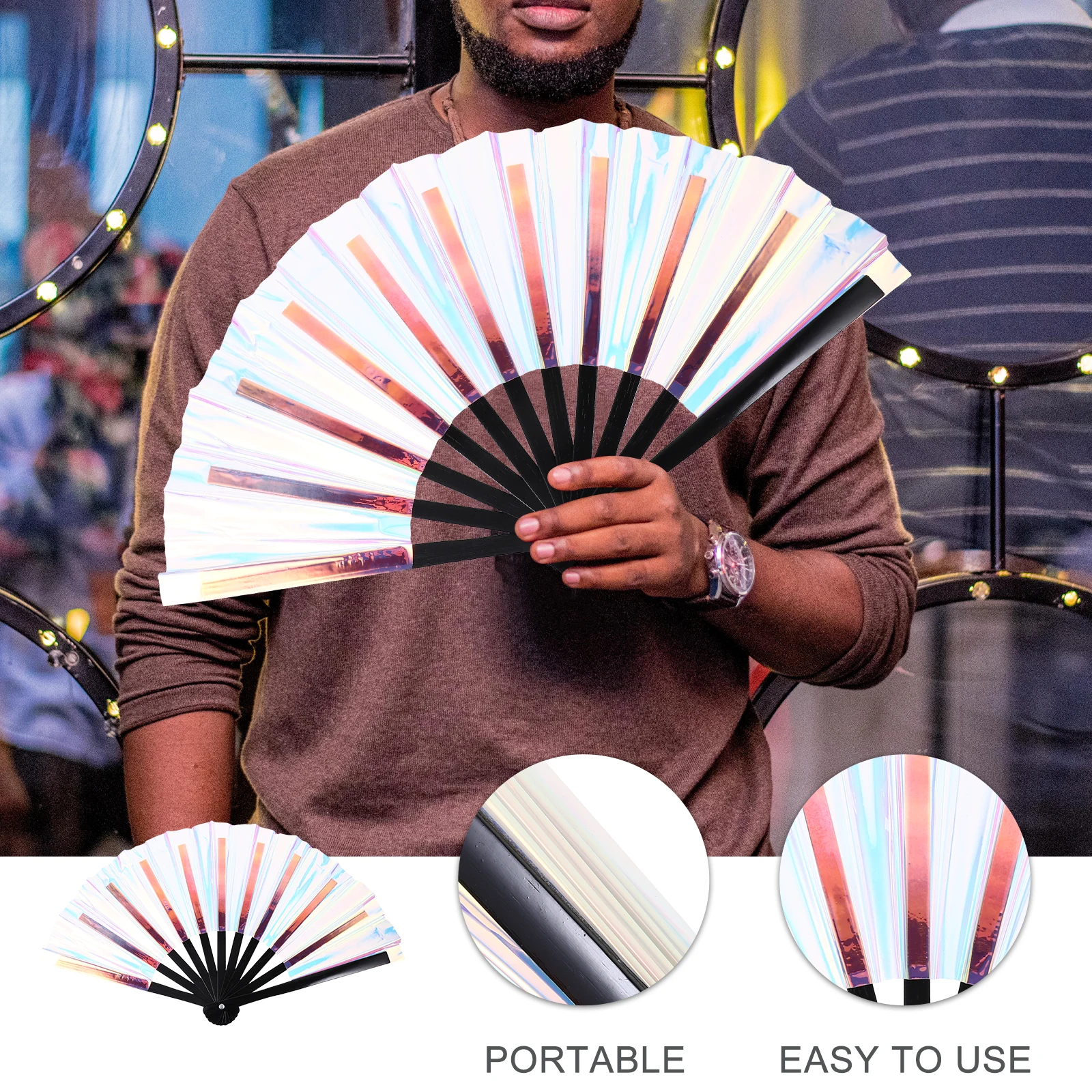 

Iridescent Folding Fan 27cm Blue PVC H held Fans for Music Festivals Parties Dance Portable Easy Storage Lightweight Practical
