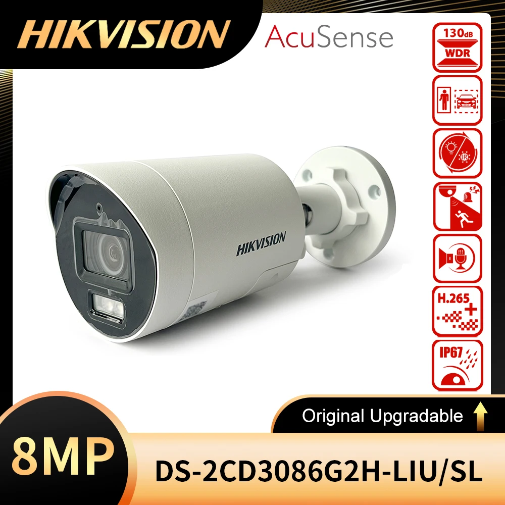 Hikvision-luz estroboscópica AcuSense de 8 MP, luz de advertencia Audible, fija, Mini cámara de red domo, DS-2CD3086G2H-LIU/SL