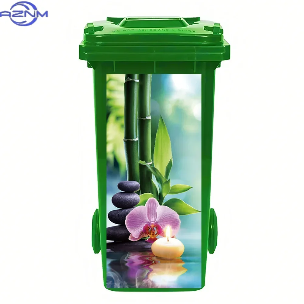 2D 1PC1pc Zen Decor with Bamboo, Orchids & Candles - PVC Waterproof Sticker for Trash Bin, Wall Art, Home Decoration (.99x.0cm