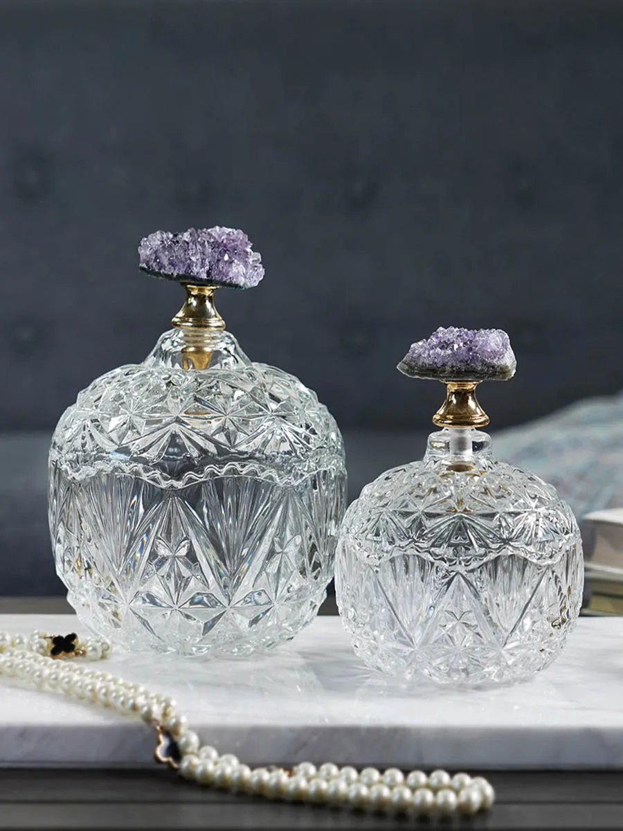 

Purple Crystal Glass Storage Jar Home Decor Candy Dry Fruit Container Creative Display Piece American Style Decor