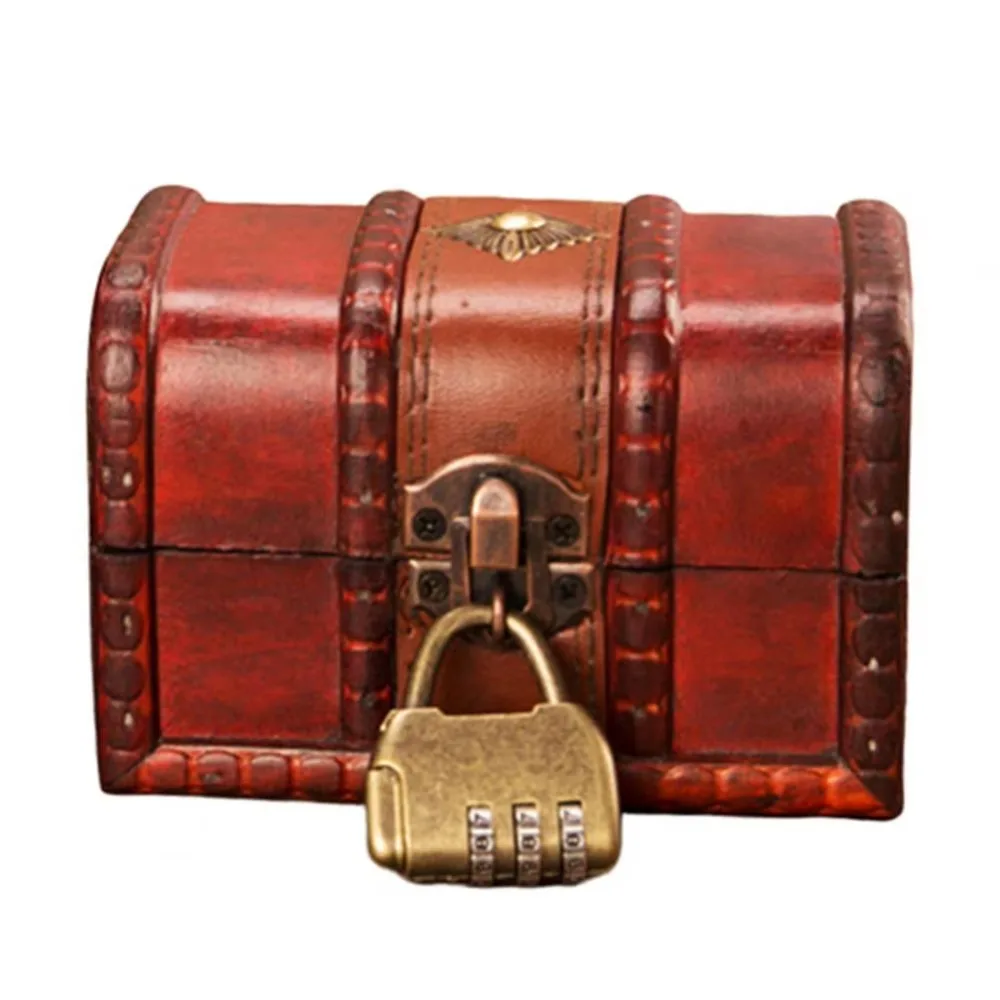Creative Vintage Treasure Chest Decorative Wooden Jewelry Storage Box Metal Lock Jewelry Box Storage Secret