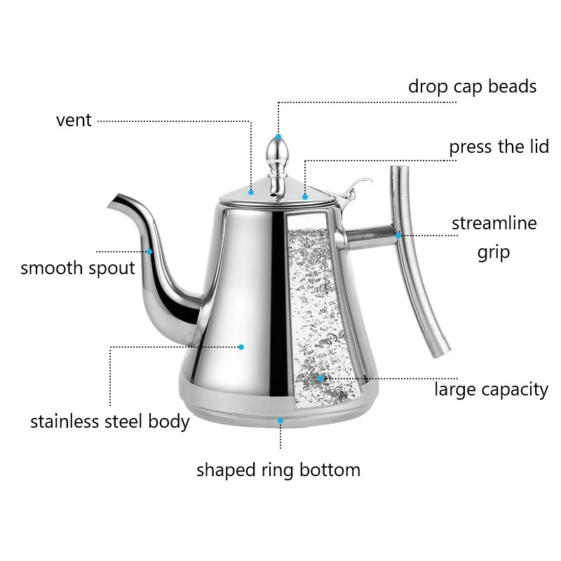 Kitchen Thick Stainless Steel Teapot Golden Silver Tea Pot With Infuser Coffee Pot Induction Cooker Tea Kettle Water Teapots