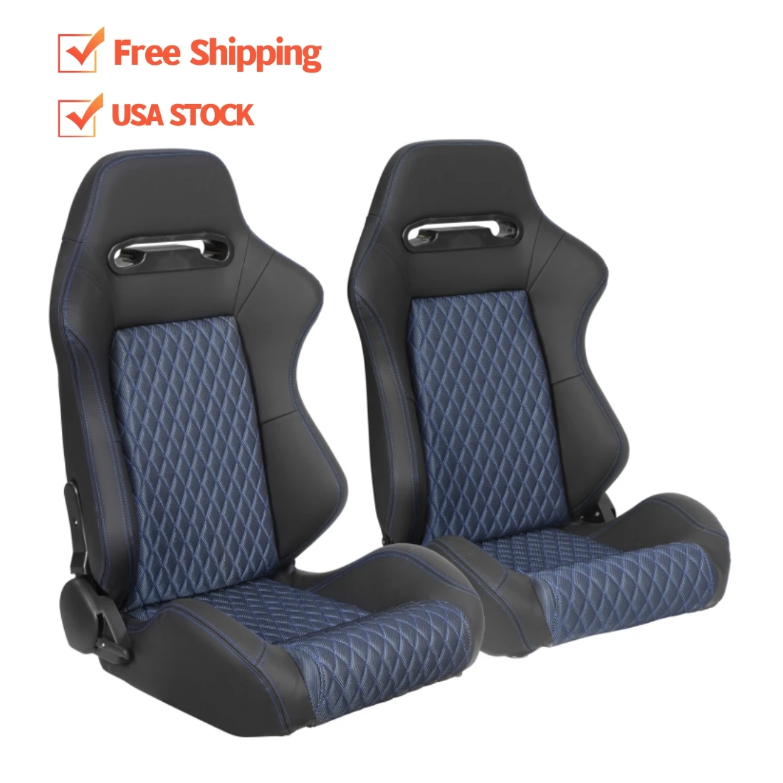 1035D 2PCS US Stock General Purpose PVC Leather with Blue Shiny Breathable Mesh Car Racing Seat