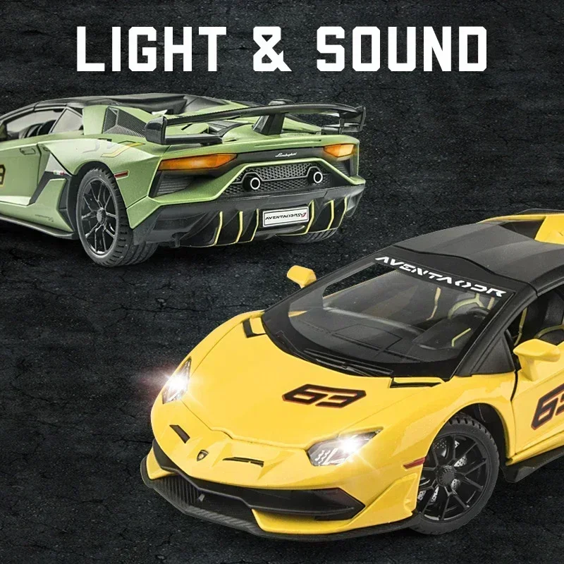 1:24 Lamborghini Aventador SVJ 63 Alloy Diecast Car Model Sound Light Car Lovers Collection Kids Birthday Gift Boys Toys A551