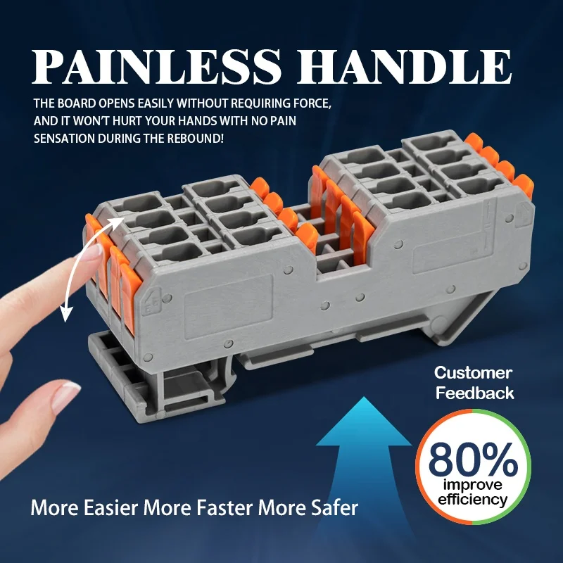 6PCS DIN Rail Terminal Block Twin Spring Terminal Connectors Push in Type PT Screwless Wire Wiring Connector