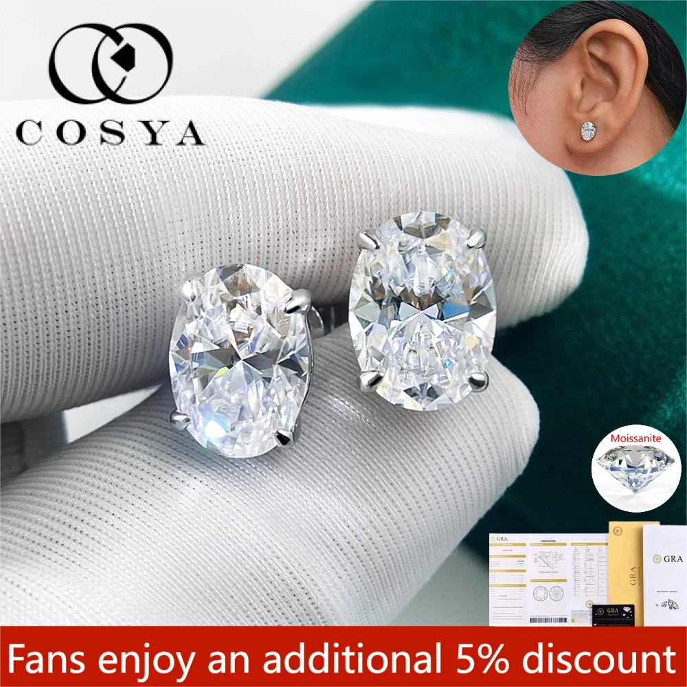 

COSYA 1-4CT Oval Cut Moissanite Stud Earrings for Women D Color VVS1 GRA Certified 925 Sterling Silver Party Jewelry Gifts