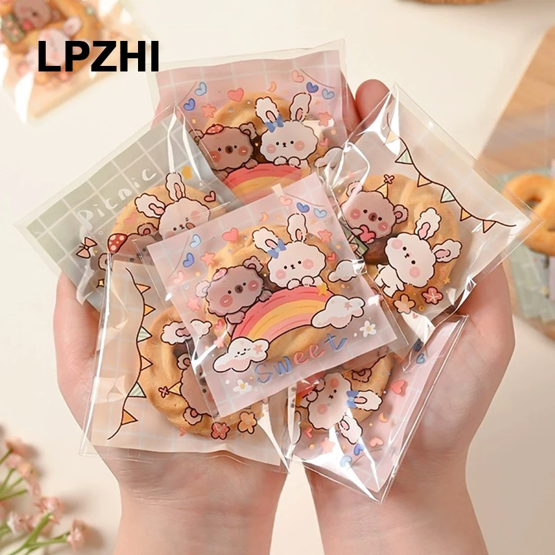 LPZHI 100Pcs Self Adhesive Cooking Bag Home Party Baby Shower Handmade Candy Snowflakes Biscuit Packaging Decoration Child Favor