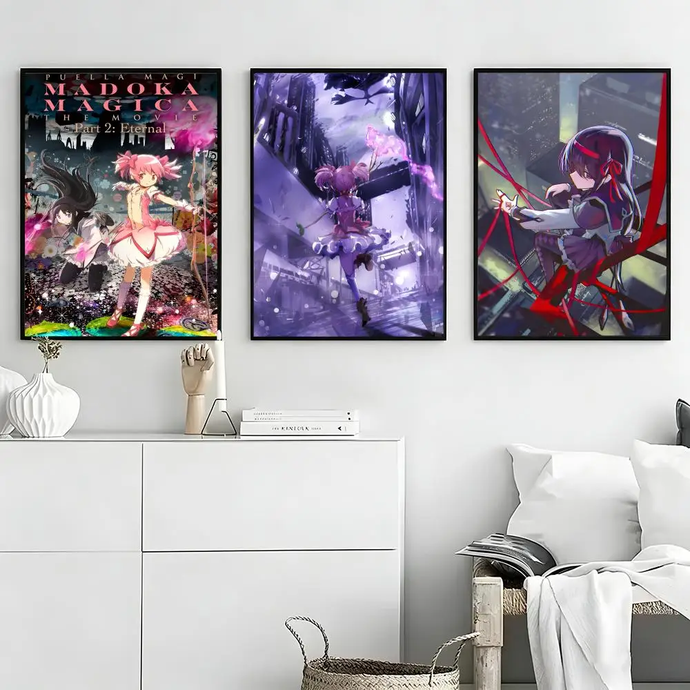 Anime Puella Magi Madoka Magica Poster Self-adhesive Art Waterproof Paper Sticker Coffee House Bar Room Wall Decor