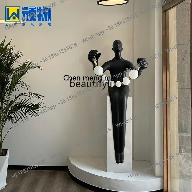 DD  Figure art sculpture living room decoration floor ornaments porch window large sculpture lamp sitting posture