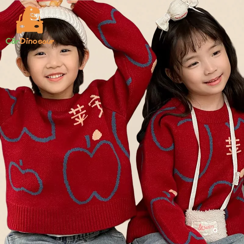 1-12 Year Girl Boy Brother Sister Sibling S-3XL Mom Dad Family Matching Outfits Print Letter 2025 Chinese New Year Red Sweater