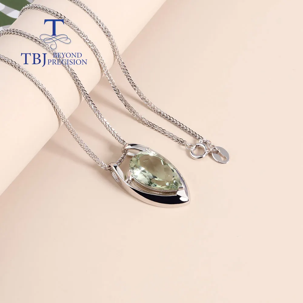 Hot sale V shape pendant 925 sterling silver with natural green amethyst fine jewelry for girls Black Friday & Christmas gift