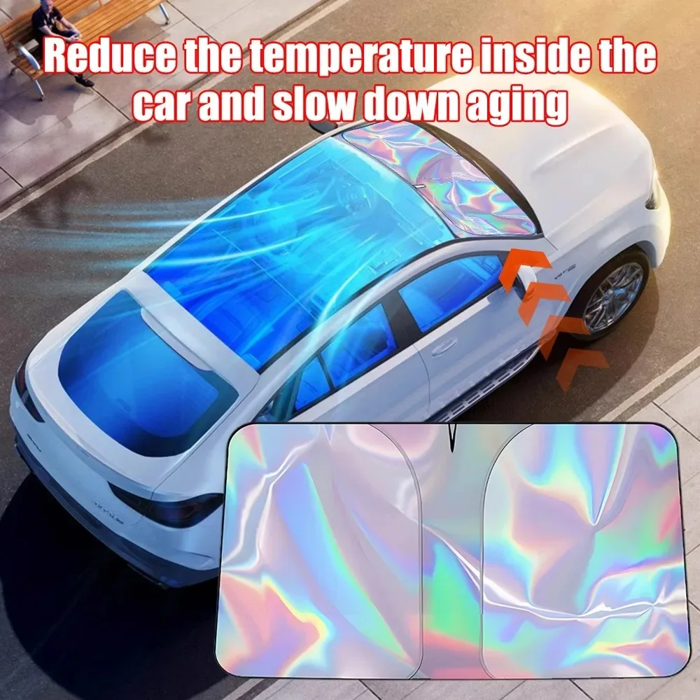 Colorful Laser Car Sunshade Summer Auto Truck Front Windshield Heat Insulation UV Protection Foldable Sun-Blocking Fabric Cover - Image 3