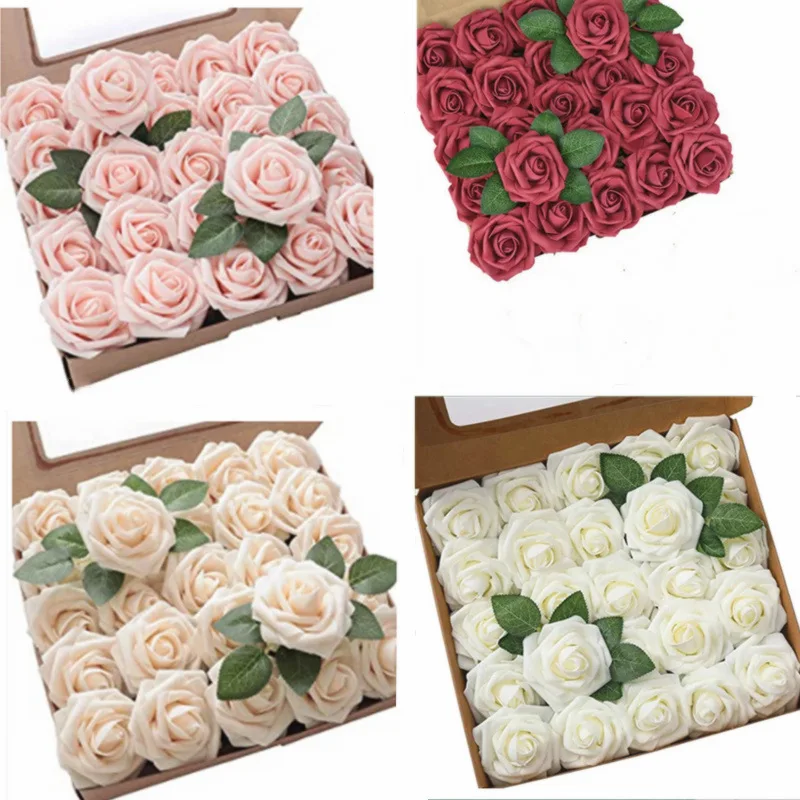 

Artificial Flowers 25pcs Colors Foam Fake Roses with Stems for DIY Wedding Bouquets Bridal Shower Floral Party Home Decorations