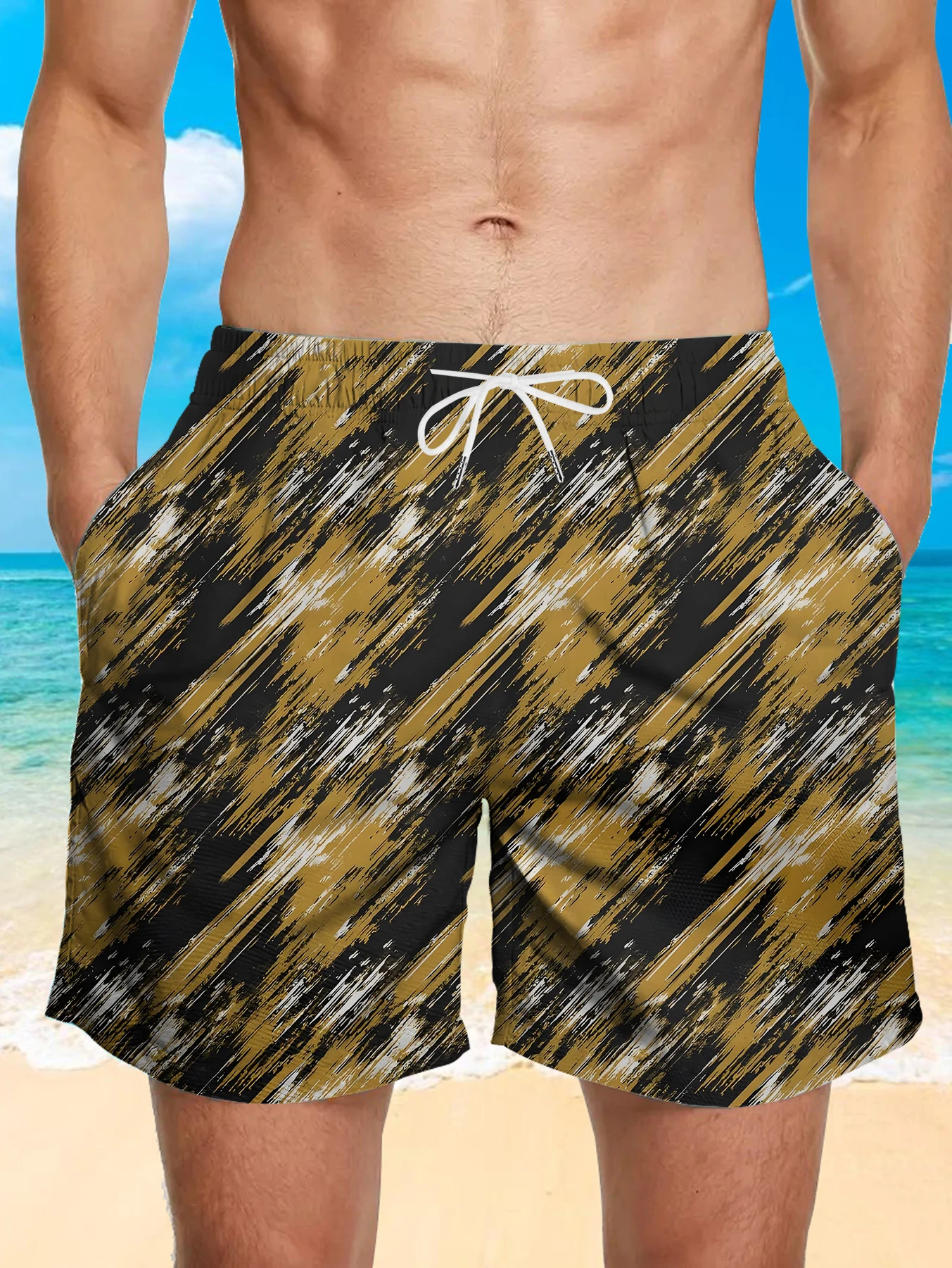 Trendy All Over Digital Print Shorts Men Light Quick Dry Polyester Beach Bottoms