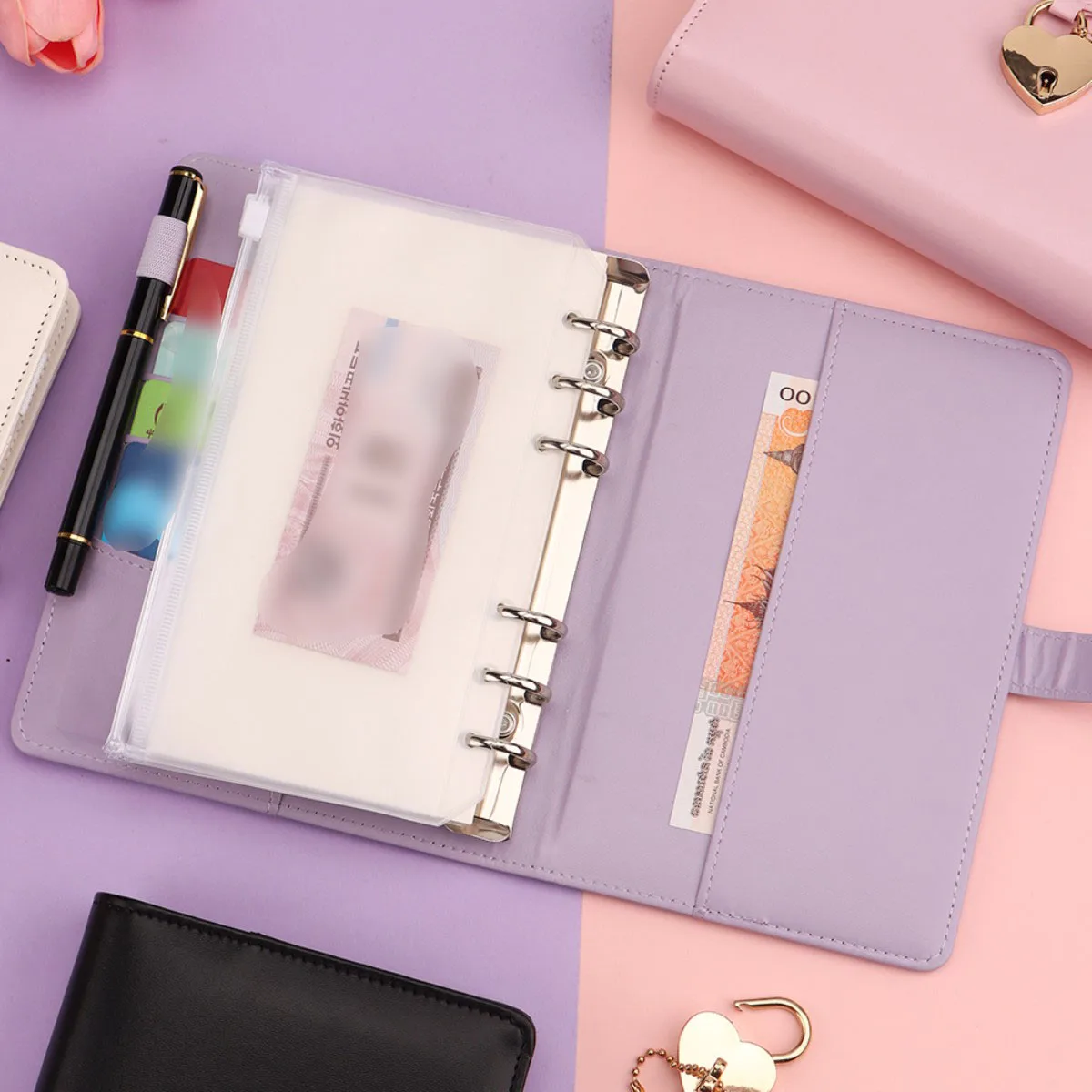 1 بطاقة ميزانية Mpc 2 كتب + 2 أكياس بسحاب + 2 ملصقات A5 كلمة مرور قفل الحب مع دفتر مذكرات قفل ، يد طالبة على شكل قلب فتاة #6