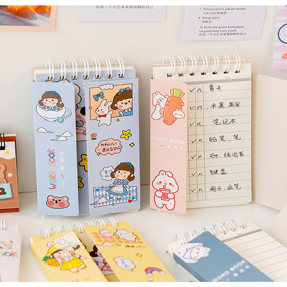 80Sheets Cartoon Kawaii Cute Loose-Leaf Vocabulary Pocket Word Book Portable Memory Study Note Book Students School Stationery