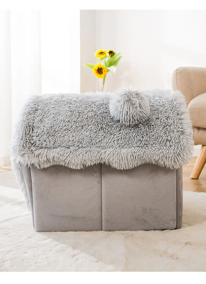 Mittlere Hundehütte für den Innenbereich, weich, bequem, Welpenhaus, abnehmbares kleines Hundebett, Höhle, Winter, warme Haustier-Schlafmatte, tragbar – Detail 5