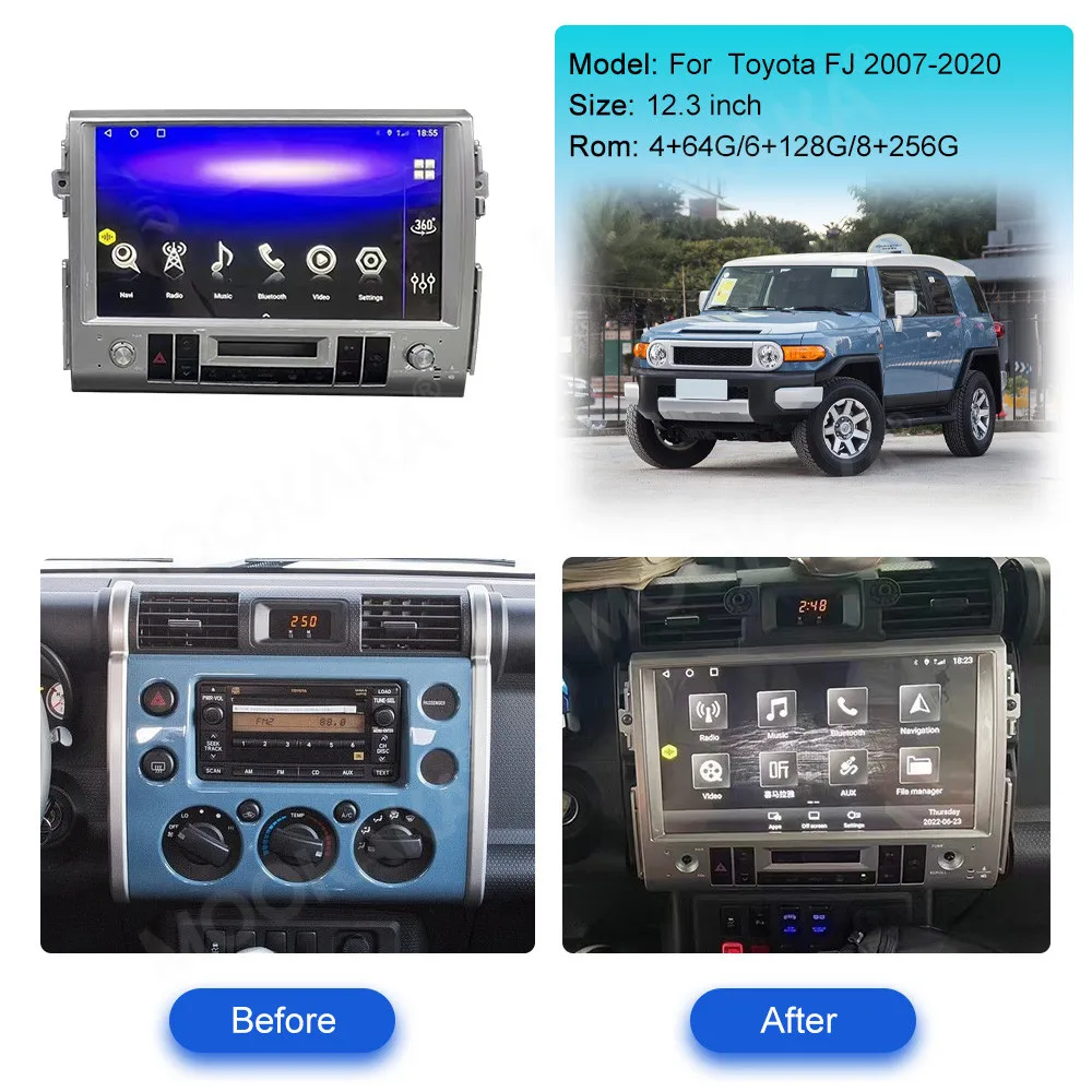 13.3'' Car Radio For Toyota FJ Cruiser 2007-2020 Wireless Carplay Auto Multimedia Player GPS Navigation Stereo Screen Head Unit