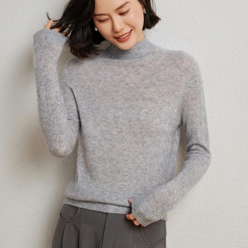 

Пуловер с длинными рукавами, трикотаж, свитер высокого качества, осенне-зимний пуловер с воротником-стойкой, 100% мериносовая шерсть, мягкие теплые женские топы