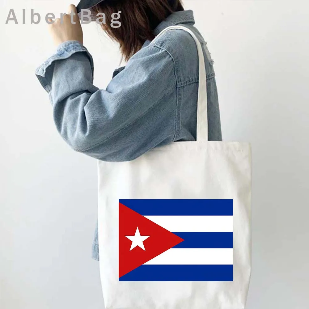 Cuba Country Map Flag Havana Travel Cuban Watercor Shopper Harajuku Canvas Totes Bag Cubana Girl Gift Love Heart Cotton Handbags