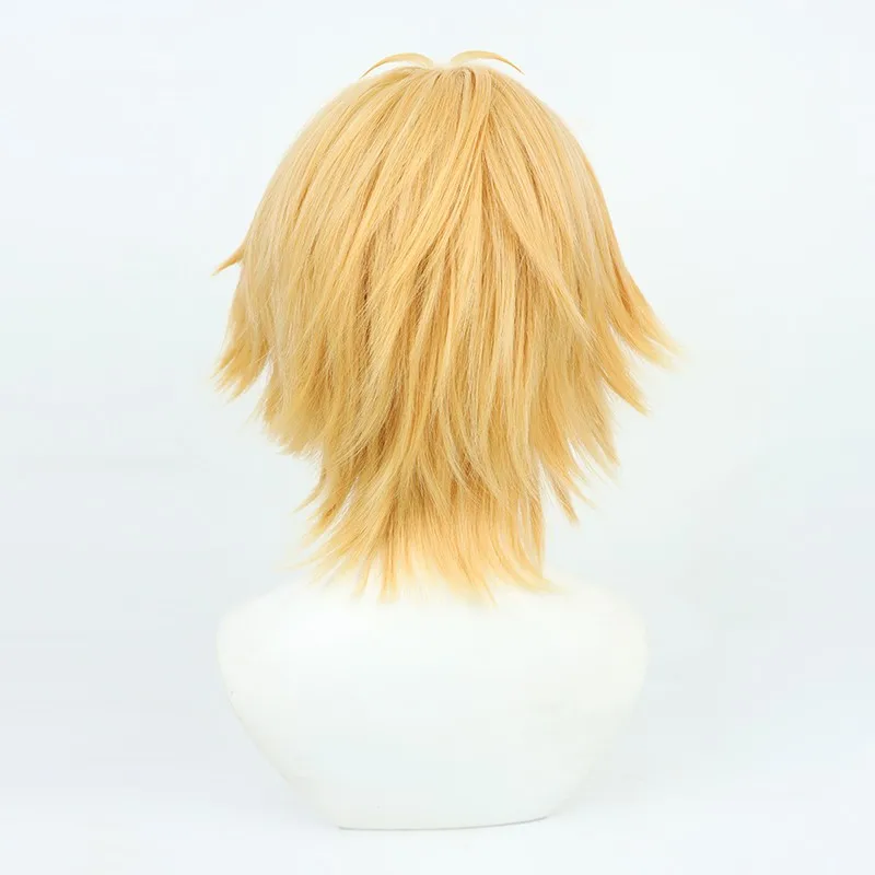 Motosierra hombre Denji Cosplay peluca protagonista provocado artesanía fácil estilo amarillo dorado