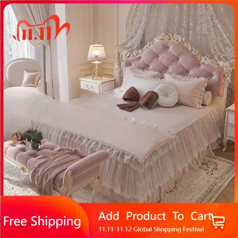 Lazy Design Bed Solid Wood Princess Terrace Apartment Classic French Bed Double Light Luxury Postmodern Cama Unique Furniture